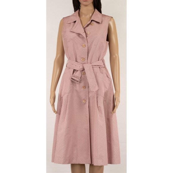 PRADA 100% SILK PINK POLKA DOT PATTERN BELTED SHIRT DRESS VINTAGE - Picture 8 of 10